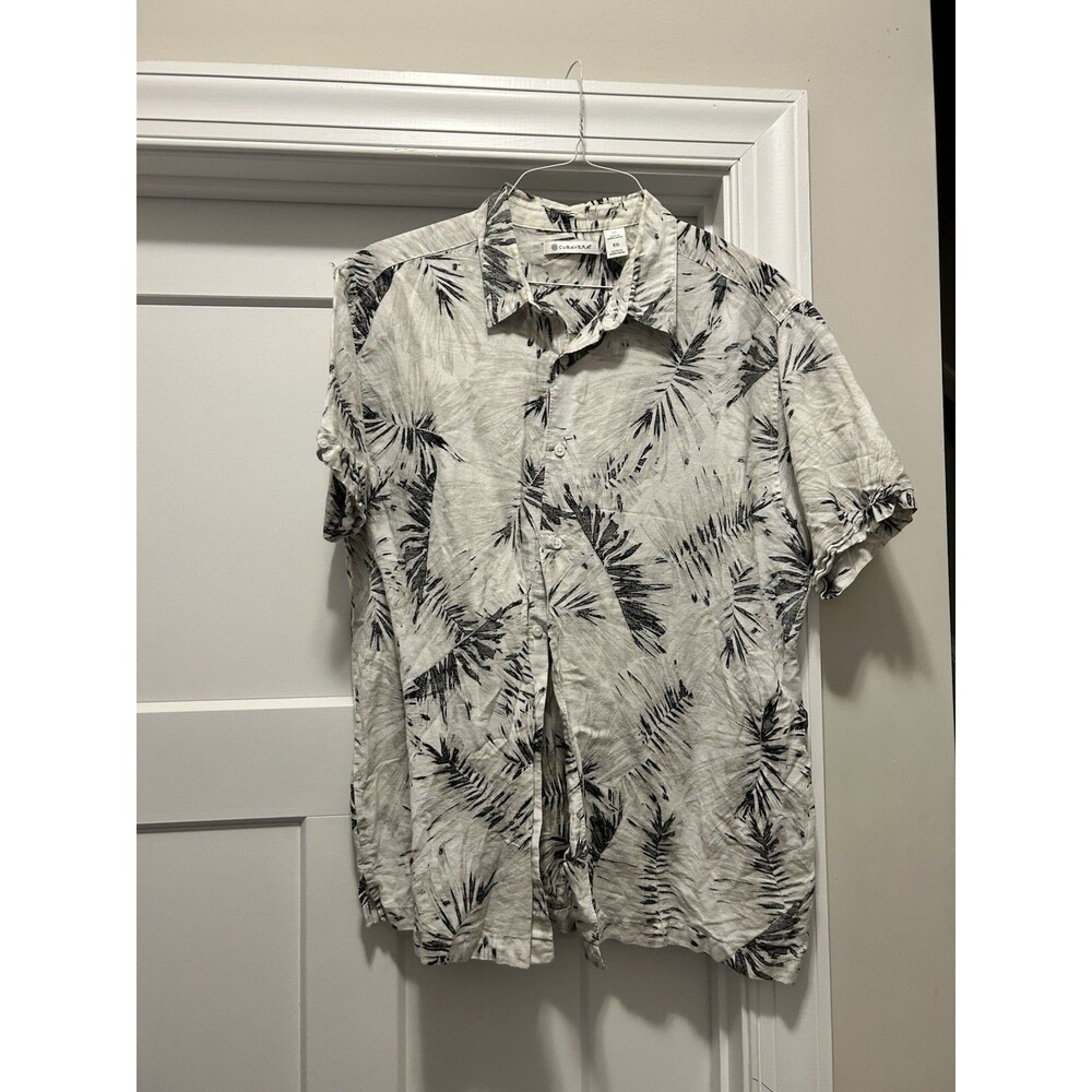 Cubavara Hawaiian Shirt Men XL Black White Tropical Modern Fit Classic Button-Up